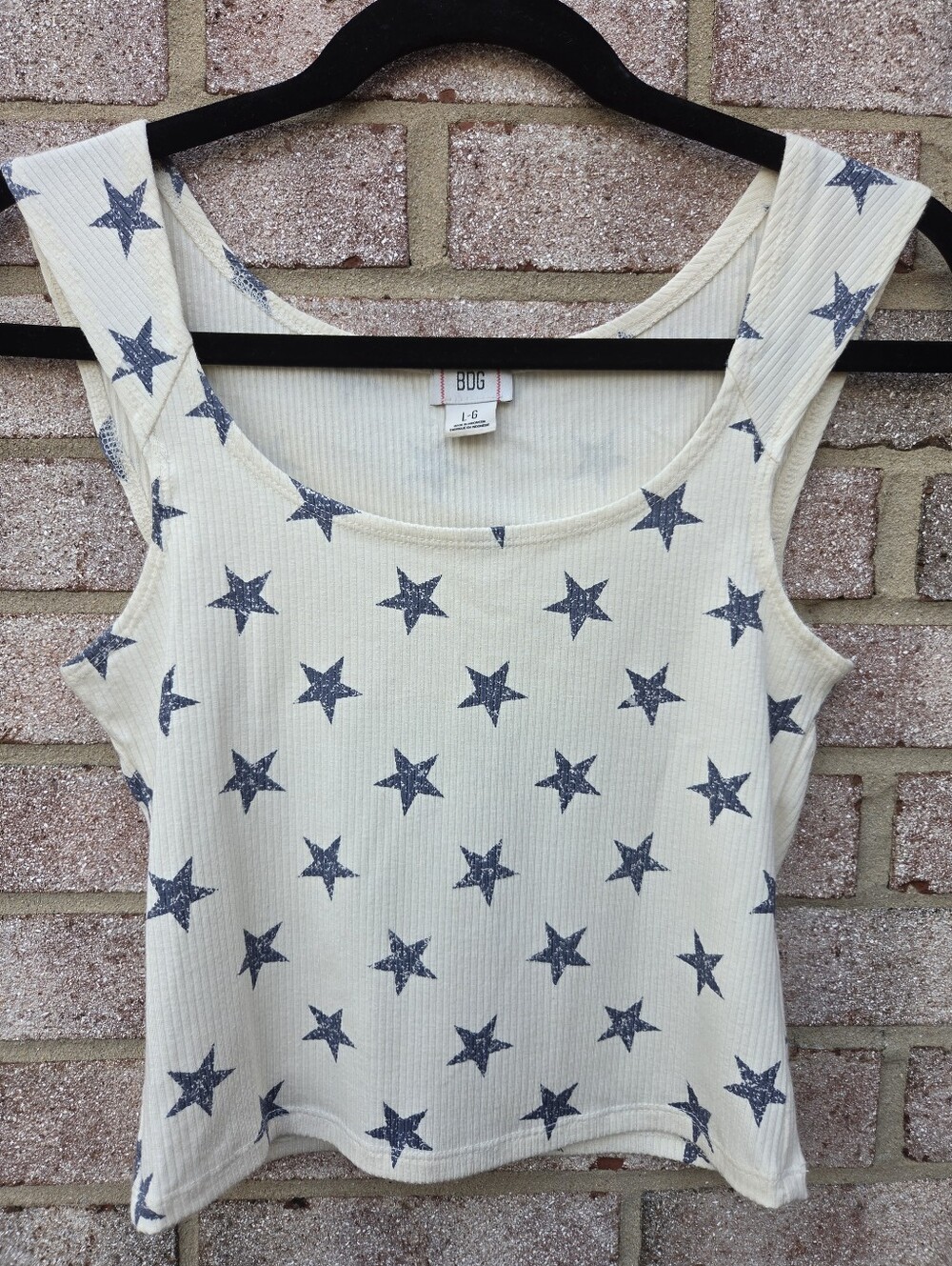 BDG Star Print Ribbed Scoop Neck Crop Tank Top Celestial Indie Grunge L